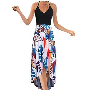 Robe Ete Femme Courte Fine Bretelles Femmes Robe d'&eacute;t&eacute; mi-Longue &agrave; Bretelles Boh&egrave;me Floral Bouton Dos Nu Col V Sexy Robe Plage sans Manches Casual Simple Elegante Chic Soir&eacute;e Robe Cocktail Mariage (BAULMD（90% Big Promotion Without Discount Code ）, neuf)