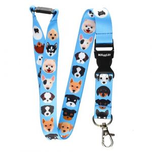Rolseley Cordon Tour de Cou Bleu avec Motif Races de Chiens – Courroie de Cou porte Badge avec Clip Métal Amovible et Clip de Sécurité - Chiots mignons - Idéale Pour Les Clés de Badge D'identification (ROLSELEY Ltd, neuf)