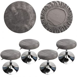 HuaLiSiJi Housse Tabouret de Bar Housse Tabouret Rond, Tissu de Luxe, Diamètre 30-40cm, Extensible, Infroissable, Lavable et Anti-Poussière (4 Pièces Gris) (HuaLiSiJi, neuf)