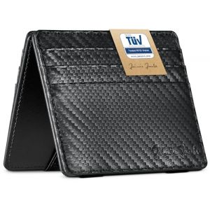 Jaimie Jacobs &reg; Magic Wallet Flap Boy Slim, l'Original, Portefeuille Magique pour Homme, Cuir Vache Italien, Porte Monnaie Mince, RFID Blocage, Porte Billet (Carbon) (jaimiejacobs, neuf)