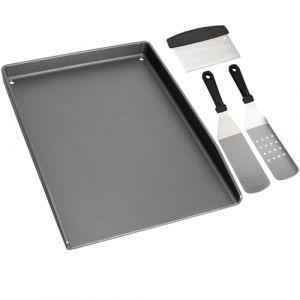WELL GRILL Plancha en fonte 40 x 30 cm avec spatule pour barbecue, universel pour Enders, Weber, Landmann et barbecue au charbon de bois (BBQ-King, neuf)