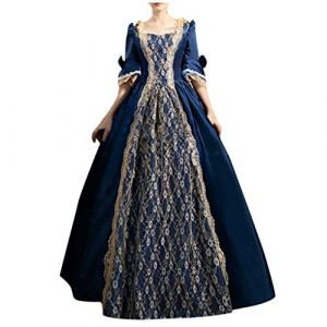 Robe medievale Femme Victorienne Retro Robe Renaissance Grande Taille Manches Trompette Costume Moyen Age Cour Maxi Halloween Deguisement Adulte Cosplay Carnaval de Princesse Cocktail (Anglekie, neuf)