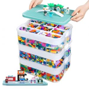 alouweekuky Boite Rangement Plastique pour Lego Briques, 3 Couches Boite Rangement pour Lego avec Couvercle, Enfant Jouets Empilable Organiseur Transparent avec Compartiments pour Ranger les Jouets (XIAOQ-EU, neuf)