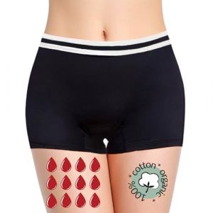 Boxer Menstruel Super Absorbant 10 ans/4XL en Coton Organique | Lavable | Culotte menstruelle de Règles Flux abondant| Shorty menstruel | Taille Haute| Ado Femme Fille (Lot de 1 Neo, Noir, L) (NoBlood ??, neuf)