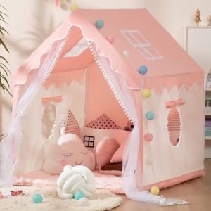 Tente de Princesse - Grande Maison de Jeu pour Fille - Château de Jeu pour Enfant - Cadeau de Noël ou Anniversaire - pour Jouer à l'Intérieur ou à l'Extérieur (Rose) (MUHMUH, neuf)