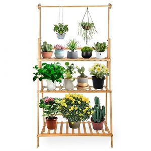 LANTUS Porte Plante Suspendue Bambou, &Eacute;tag&egrave;re Plante Pliable de 3 Niveaux, Echelle Fleur avec Tige Suspendue, Id&eacute;al pour Maison Balcon Terrasse Jardin - 70 * 40 * 141cm - b&ucirc;ches (Hechheu, neuf)