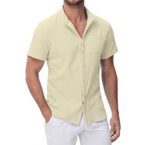 YAOHUOLE Chemise en Lin Homme Été Chemise Homme Manches Courtes Chemise Ete Homme Chemise Col Mao Kaki XL (Yaohuole, neuf)