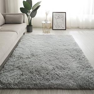 Swsen Tapis Salon Shaggy Longs Super Doux - Tapis Shaggy Moelleux Dessous Antidérapant - Tapis Chambre Moderne Lavable à Poils Longs 140 x 200 cm, Gris Argent (ZWGMU, neuf)