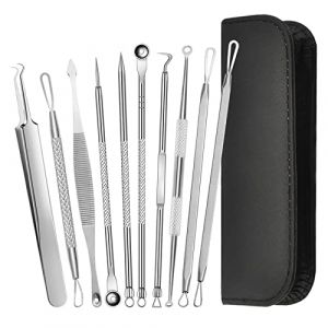 Fousenuk 10 pièces Tire Comedon Point Noir pour Peau, Extracteur Point Noir Set avec Boîte Tire Comedons en Acier Inoxydable, Blackhead Remover pour Retire Comédons, Boutons et Pustules (FA-RI, neuf)