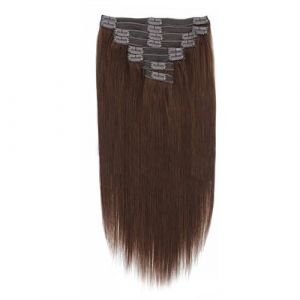 Extensions de cheveux 8 pièces pince à cheveux humains Remy couleur brun chocolat épais soyeux pince droite dans les extensions de cheveux humains pince à cheveux double trame couleur #4 120G Cheveux (lmqouzhou, neuf)