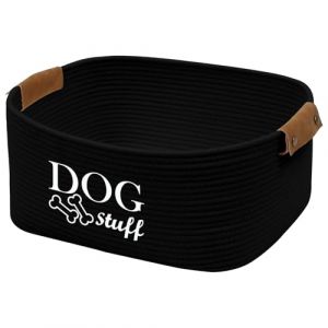 Geyecete carré Panier de rangement en corde de coton pour Jouets pour Chien, avec poignée en simili cuir,Panier pour Organiser jouets pour animaux et Vêtements et Accessoires -Noir (PetHuiy, neuf)
