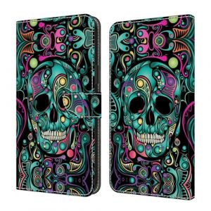 YiChZhe Étui de protection à rabat pour Samsung Galaxy A15 5G - En cuir synthétique de qualité supérieure - Avec compartiment pour cartes magnétique - Tête de mort (YiChZhe, neuf)