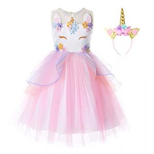 JerrisApparel Robe Licorne Enfant de Princesse Volants Mariage Fête Costume (2-3 Ans, Rose) (Umupi EU, neuf)
