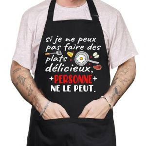 FUKPO Tablier Cuisine Homme Personnalisé Noir, Réglable Tablier Personnalisé Humour Drole Rigolo Barbecue Bbq, Tablier de Cuisine Professionnel Coton Cadeau Fete Des Peres Saint Valentin Noel Papa (KTILES STORE, neuf)