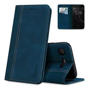 AKABEILA Étui pour Sony Xperia XZ1 en cuir PU avec fermeture magnétique, béquille et emplacements pour cartes, coque de téléphone anti-choc, bleu (AKABEILA, neuf)