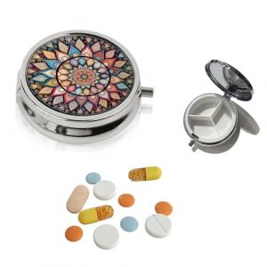 Pilulier 3 Compartiments en Acier Inoxydable, Mini Pilulier de Voyage Portable pour Sac &agrave; Main, Personalpilldispenser Organiseur pour Pilules, Vitamines, Sucre, Rond (TERRA NOVA DISTRIBUTORS, neuf)