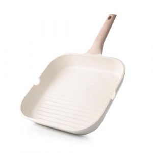 Kordisen Po&ecirc;le &agrave; steak antiadh&eacute;sive pour plaque &agrave; induction, po&ecirc;le &agrave; steak carr&eacute;e de 28 cm pour cuisine int&eacute;rieure, rev&ecirc;tement sain avec becs verseurs, sans PFOA, blanc (Kitchenlove, neuf)