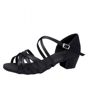 LaoZan Chaussures Danse de Salon Femmes Sandales de Danse pour Salsa Latine Tango Enfant Filles Chaussure a Talon (Noir#1, Taille 30) (LAOZAN EU, neuf)