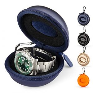 HELMDY 1 Pièces Boîte Montre Voyage, Montre Fermeture à Glissière Étui, avec Mousqueton Et Éponge, Portable Montre Ronde Boîte de Rangement, Convient à Toutes les Montres Inférieures à 50mm(Bleu) (SALUOKE FR, neuf)