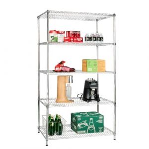 casa pura - Étagère de Rangement en Acier chromé - Rayonnage Hauteur réglable - Idéale pour Cave Garage Cuisine Bureau - Charge Max.350 kg Montage Facile 5 tablettes 90 L x 60 P x 200 H cm - Everest (Velvet Trading, neuf)