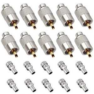 Linkhood Connecteur &agrave; souder UHF PL259 avec r&eacute;ducteur pour c&acirc;bles coaxiaux RG8x, RG8, RG59, LMR-400, RG-213, en t&eacute;flon, 50 ohms, faible perte, adaptateur RF pour antenne radioamateur (10 pi&egrave;ce) (Linkhood, neuf)