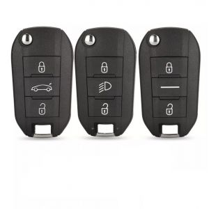 Coque de clé pour Peugeot 208 301 308 508 2008 3008 5008 RCZ, Partner, Rifter - pour Citroen C3 C4 C4L Elysee Cactus (3 Boutons avec Coffre, HU83) (Clés Auto Services, neuf)