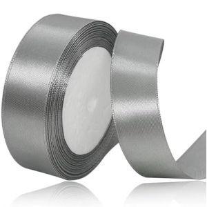 Ruban Satin Argent Gris 25mm x 22m pour Emballage Cadeau, D&eacute;coration de Mariage, Ballon, Couture, N&oelig;uds, Artisanat, Bouquet, Voitures, Anniversaire et No&euml;l (Zhangli Store, neuf)