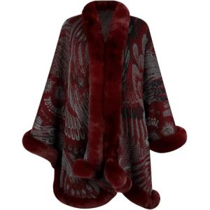 Suncadmious Femmes en Fausse Fourrure Manteau Châles Wrap Hiver Vintage Ouvert Avant Cardigan Poncho Cape Cape (Rouge,Une Taille) (Fengjiankeji, neuf)