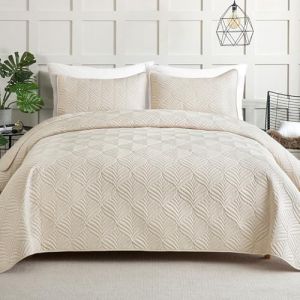 Whale Flotilla Moderne Couvre-Lit 260x280 cm, Dessus de Lit avec 2 Taies d'oreiller, en Microfibre avec Motif G&eacute;om&eacute;trique, Doux et L&eacute;ger pour Toutes Les Saisons, Beige (Whale Flotilla FR, neuf)