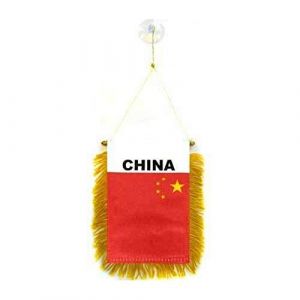 AZ FLAG - Fanion Chine Pour D&eacute;coration Voiture Avec Ventouse et Franges Dor&eacute;es - Mini Drapeau Chinois - 13x10 cm (AZ-FLAG, neuf)