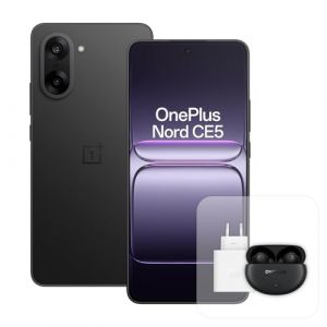 OnePlus Smartphone Nord CE5 8 Go RAM 128 Go Stockage, 6.77" 120Hz AMOLED, 50MP OIS, Batterie 5200 mAh, Chargeur 80 W et Nord Buds 3 Pro, Noir (Electrostock EU, neuf)