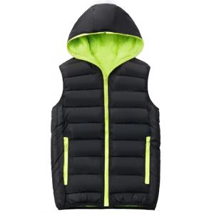 LAUSONS Enfant Gilet &agrave; Capuche Hiver Gar&ccedil;on Fille Veste sans Manche Gilet Matelass&eacute; Noir Vert 152-158/13-14 ans (Lau's Store, neuf)
