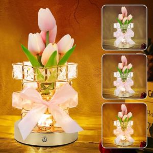 mumisuto Lampe Tactile En Forme De Tulipe, Lampe De Table Rechargeable Sans Fil, 3 Couleurs, Intensit&eacute; Infinie, Veilleuse Romantique En Forme De Bouquet De Tulipes Pour D&eacute;Coration D'Int&eacute;Rieur (Mairubo, neuf)