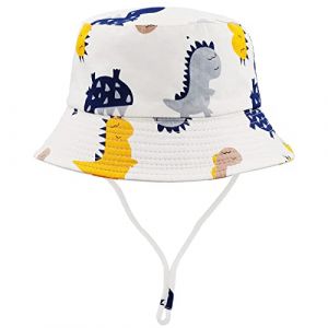FenFang Chapeau de Soleil Enfant, Casquette de Plage Bebe Chapeau de P&ecirc;cheur Gar&ccedil;on Fille, Chapeau Bob Bord Large UV Protection, Chapeaux de Seau Dinosaure &Eacute;t&eacute; 1 2 3 4-8 Ans (Dinosaure Blanc, 4-8 Ans) (Qstyle, neuf)