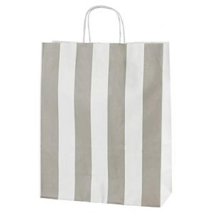 Thepaperbagstore 30 Sacs Cabas en Papier De Qualité Supérieure À Poignées Torsadées - Rayures Gris Clair et Blanches- Moyenne 250x110x310mm (Thepaperbagstore, neuf)