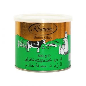 Khanum Graisse au beurre pure Ghee 500 g – Graisse au beurre de qualité supérieure pour rôtir, cuisiner et cuire | Parfait pour frire, point de fumée élevé, sans additifs avec autocollant Khôl (Masala Wala, neuf)
