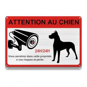 FloraVigo Panneau de propri&eacute;t&eacute; priv&eacute;e, Attention chien, 30 x 20 cm, aluminium bross&eacute;, alarme de s&eacute;curit&eacute;, auto-r&eacute;fl&eacute;chissant, &eacute;tanche et r&eacute;sistant aux UV (FloraVigo, neuf)