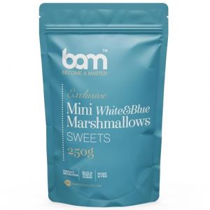 BAM Mini Marshmallow, 250g &ndash; Guimauves Sucr&eacute;es Pour Chocolat Chaud, Desserte et D&eacute;coration, Blancs et Bleus (BAM - become a master, neuf)