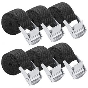 6 Pcs Sangle &agrave; Cliquet 25 mm*1 m Sangles d'Arrimage avec Verrou de Serrage Sangle de Serrage Sangle Moto Remorque en Nylon Sangle de Fixation R&eacute;glable pour Camion Moto Voiture V&eacute;lo Transport, Noir (Fishing Fun, neuf)