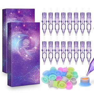 ATOMUS 20pcs Purple Tattoo Cartridge Needles 1003RL Tattoo Needles for Tattoo Gun Pen Liner Pattern Permanent Eyebrow with Disposable 20pcs Silicone Ink Cups for Pen Rotary Machine Tattoo Supplies (hayou1989, neuf)