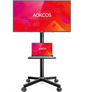 AOKCOS Support TV sur roulettes pour t&eacute;l&eacute;viseur de 32 &agrave; 65" avec Tablette, Support TV r&eacute;glable en Hauteur, Pied Mobile avec roulettes, Chariot TV jusqu'&agrave; 40 kg, VESA Max. 400 x 400 mm (Noir) (AOKCOS, neuf)