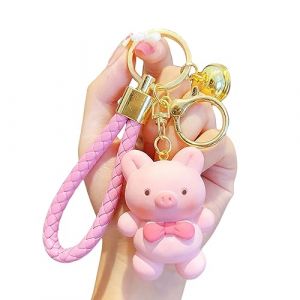 TOU-BEGUIN Porte-cl&eacute;s d&eacute;coratif en r&eacute;sine souple pour sac &agrave; main - Cadeaux de No&euml;l pour filles et femmes, N&oelig;ud papillon cochon, 4*3*5 cm (zhongshanshixinazhaomingdengshiyouxiangongsibin, neuf)