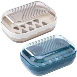 KOLZEMV Lot de 2 bo&icirc;tes &agrave; savon de voyage en foamie, &eacute;tanche, porte-savon avec drainage, facile &agrave; nettoyer, porte-savon avec couvercle, bo&icirc;te &agrave; savon avec filet &agrave; bulles (ZHAO CI YK, neuf)