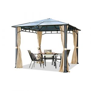TOOLPORT Tonnelle de Jardin 3x3 m Structure en Aluminium Toit Polycarbonate épaisseur env. 8 mm pavillon de Jardin Champagne (INTENT24, neuf)