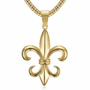 BOBIJOO Jewelry - Pendentif Collier Fleur de Lys Homme Acier Inoxydable Doré Or Plaqué Royaliste (ANGELYK, neuf)