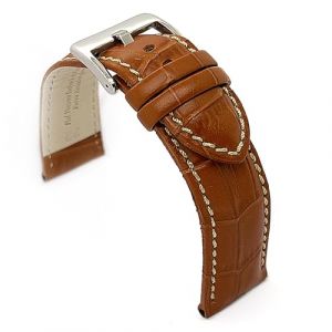 Diloy Bracelet montre cuir grav&eacute; crocodile &eacute;caille carr&eacute;e bomb&eacute; sport &ndash; Tailles 14mm 16mm 18mm 20mm 22mm 24mm 26mm 28mm 30mm &ndash; &Eacute;l&eacute;gant et robuste 368 Marron claro y Blanco 24mm (DWS Online, neuf)