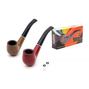 HIBRON Pipe à tabac de 14 cm avec 2 joints de rechange et 1 cure-pipe, cadeau pour papa et grand-père (GOLDEN FIRE, neuf)