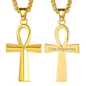 FaithHeart Collier Homme Croix Ankh Plaqu&eacute; Or Personnalisable, Pendentif Cle de Ankh Chaine Croix Egyptienne Acier Dor&eacute; Bijoux Protection Porte Bonheur (FaithHeart Jewellery, neuf)