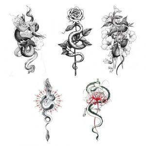 5PCS Wolf Lion Waterproof Temporary Tattoo Sticker Tiger Rose Flower Dragon Snake Skull Animal Body Art Arm Fake Tatoo Men Women(5Ppcs A) (SHUANGFEIBM, neuf)
