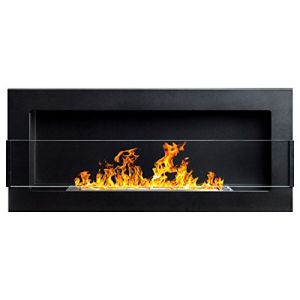 900 X 400 mm gel cheminée cheminée au bio éthanol biokamin Cheminée murale Noir mat + vitre en verre avec support (Nice-House, neuf)